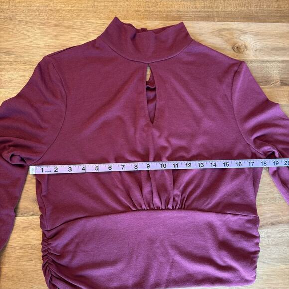 Mock Turtleneck Long Sleeve Top Womens XL Claret Red Dark Academia Keyhole - Picture 10 of 12